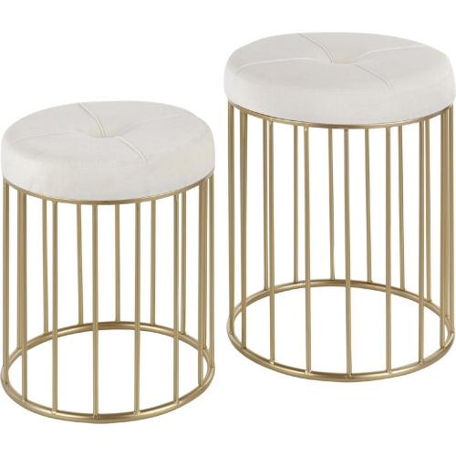 Canary Nesting Ottoman Set in Cream Velvet & Gold Metal